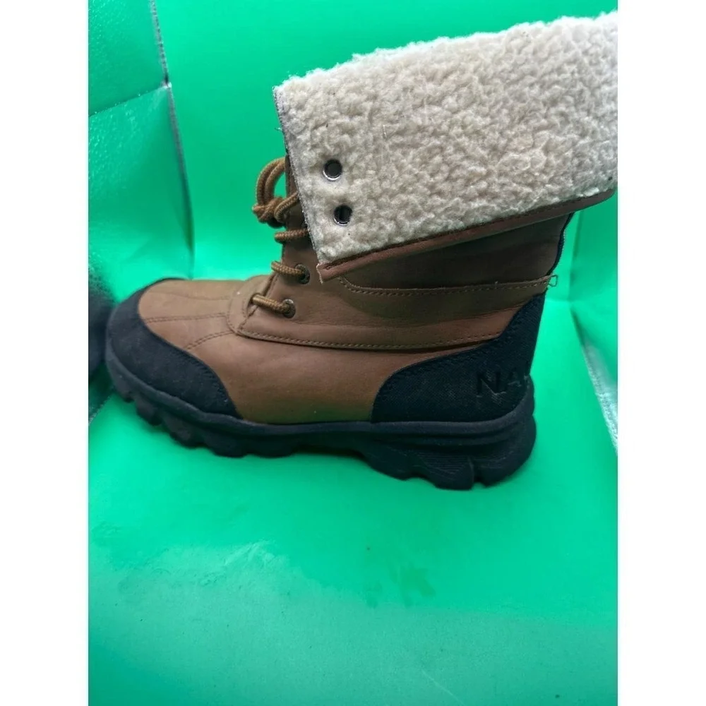 Nautica Indus Brown Shearling Lined Duck Boots Women US 4 Lace Up Winter Boots
